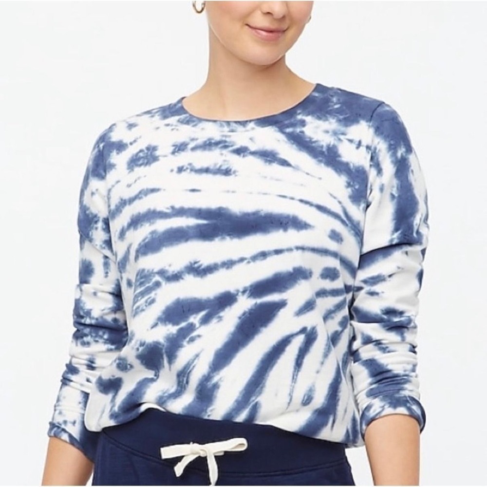 J Crew Tie Dye Sweatshirt Womens S Blue Coastal Boho Loungewear Preppy Hippie